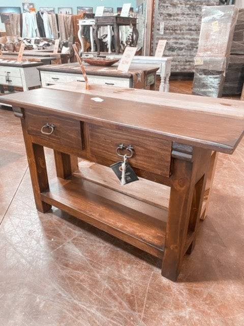 TRADITIONAL 2 DRAWER SOFA TABLE W/ CHESTNUT STAIN - The Rustic Mile