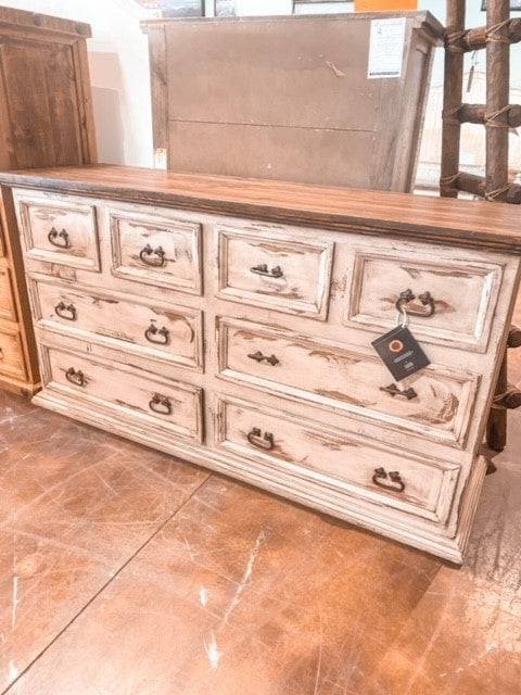 TRADITIONAL LARGE DRESSER W/ OLDIE WHITE STAIN - The Rustic Mile