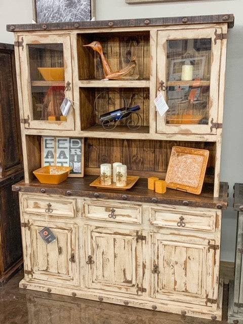 RUSTIC 3 DOOR BUFFET AND HUTCH W/ OLDIE WHITE STAIN - The Rustic Mile