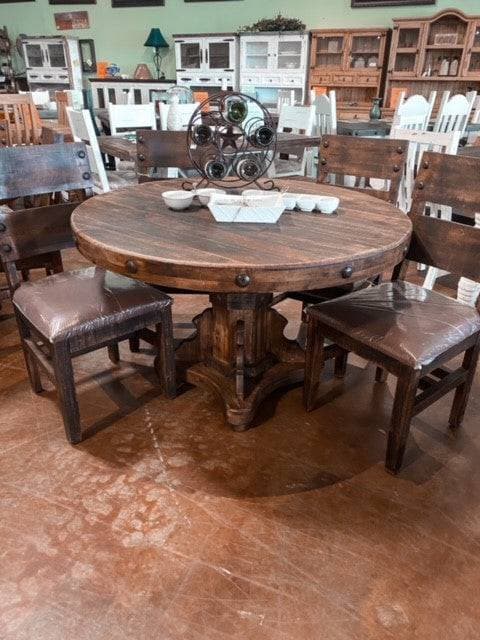 RUSTIC ROUND DINING TABLE SET - The Rustic Mile