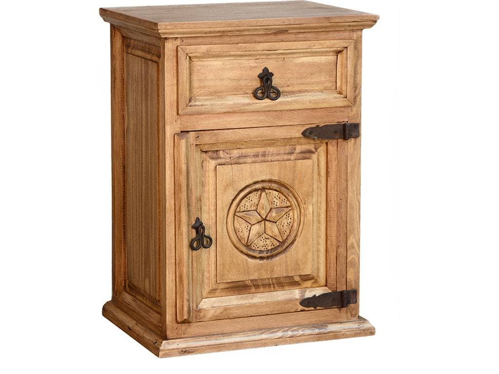 TRADITIONAL SMALL NIGHTSTAND W/ WOOD CARVED STAR - The Rustic Mile