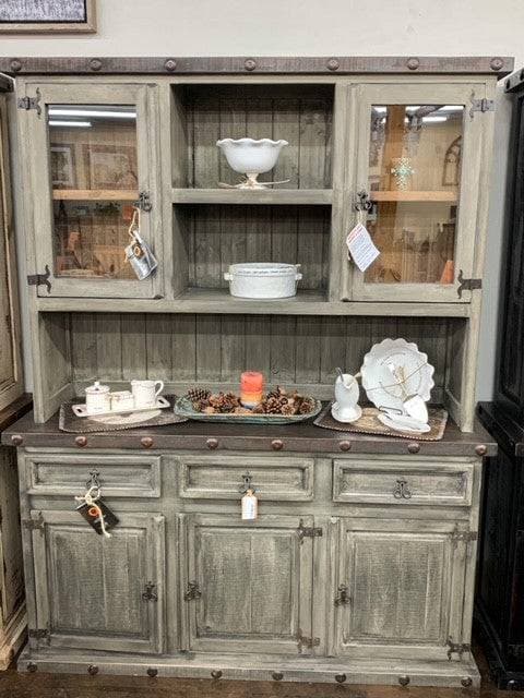 RUSTIC 3 DOOR BUFFET AND HUTCH W/ WEATHERED FARM HOUSE STAIN - The Rustic Mile