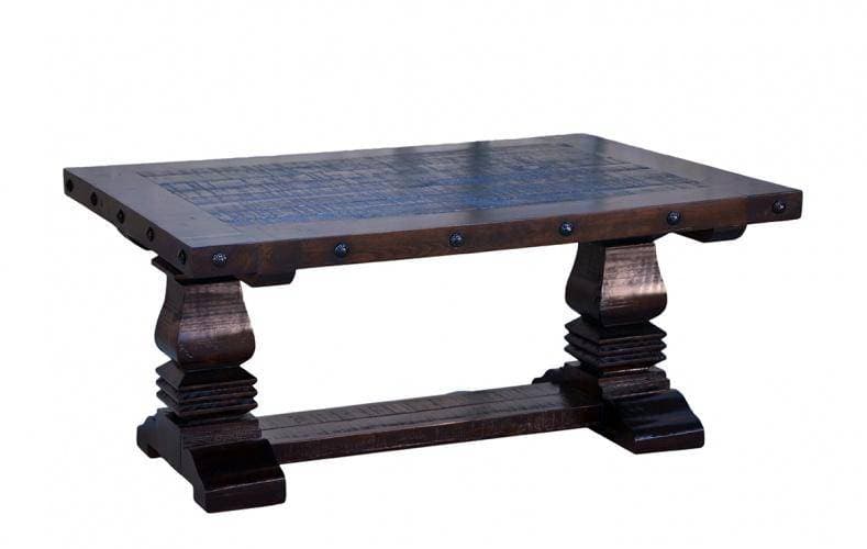 GRAND HACIENDA PEDESTAL COFFEE TABLE AND TWO END TABLES - The Rustic Mile