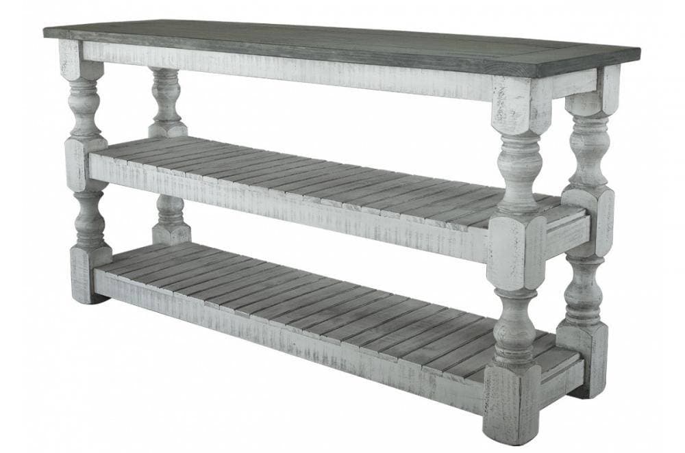 STONE SOFA TABLE WITH SHELVES - The Rustic Mile