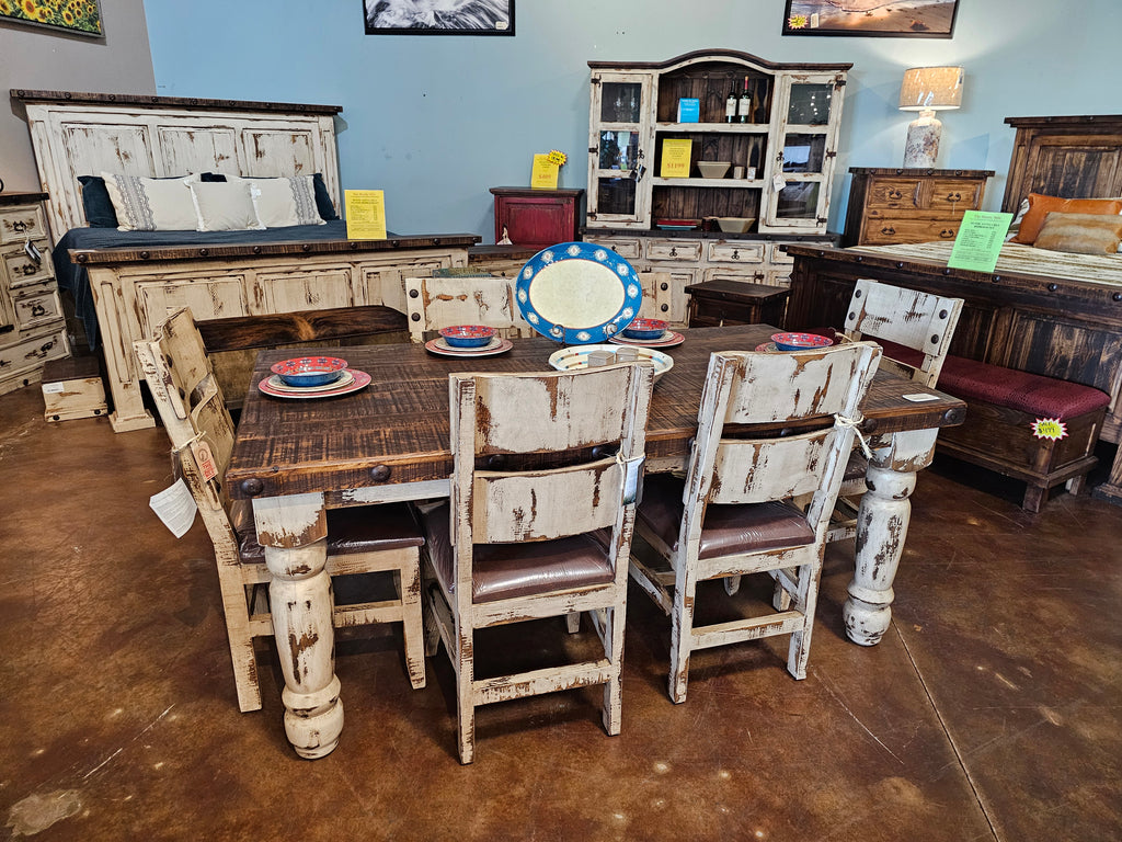 RUSTIC 6 FT SANTA RITA DINING SET OLDIE WHITE - The Rustic Mile