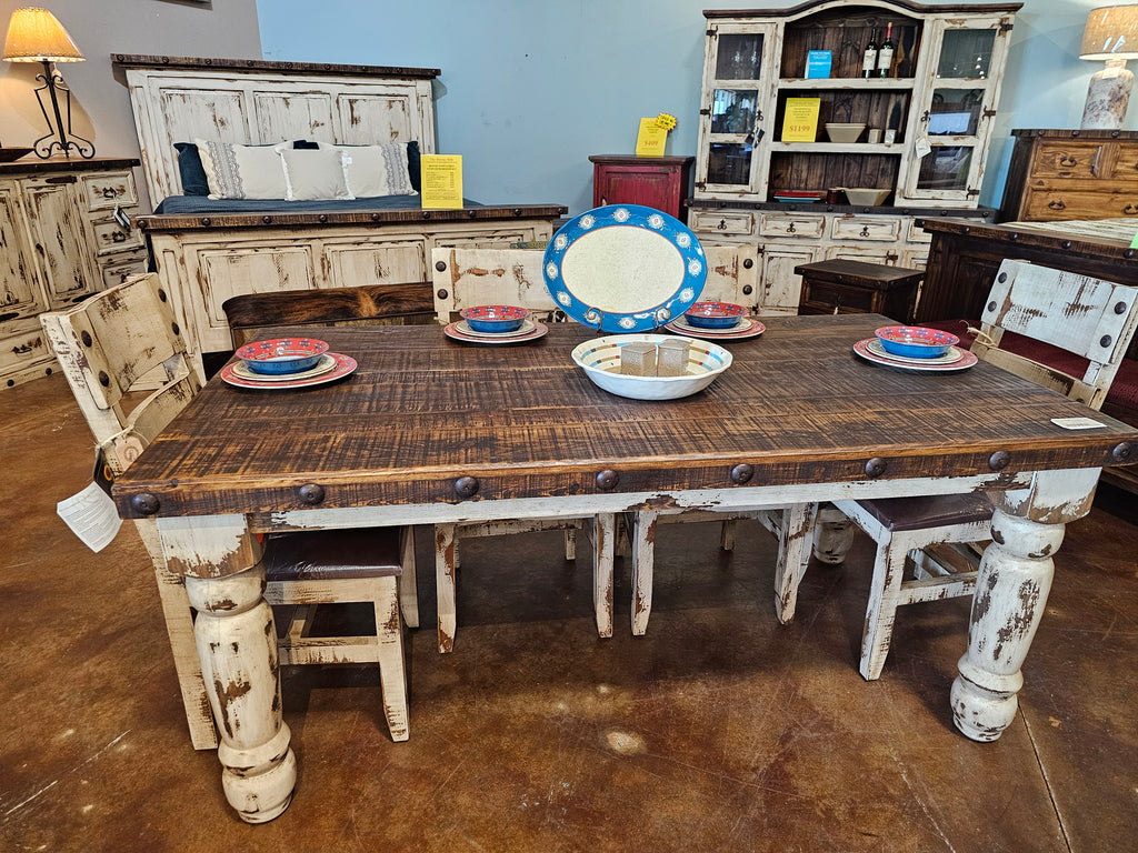 RUSTIC 6 FT SANTA RITA DINING SET OLDIE WHITE - The Rustic Mile