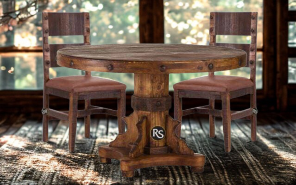 RUSTIC ROUND DINING TABLE SET - The Rustic Mile