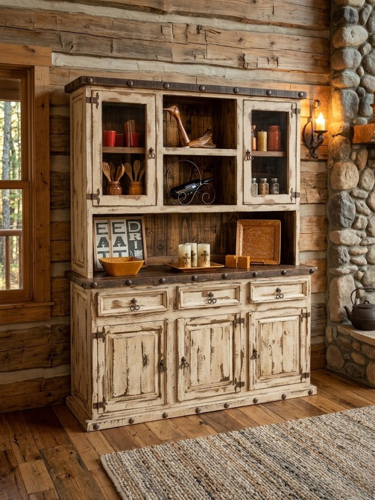 RUSTIC 3 DOOR BUFFET AND HUTCH W/ OLDIE WHITE STAIN – The Rustic Mile