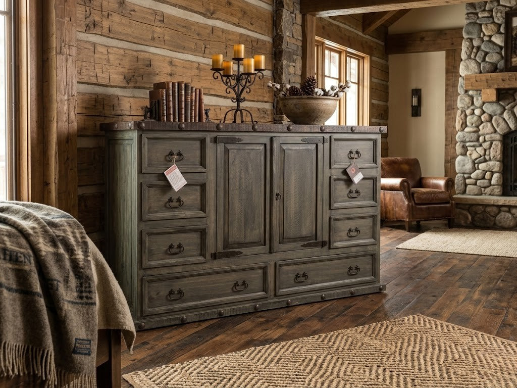 RUSTIC EXTRA-LARGE DRESSER WEATHERED FARMHOUSE