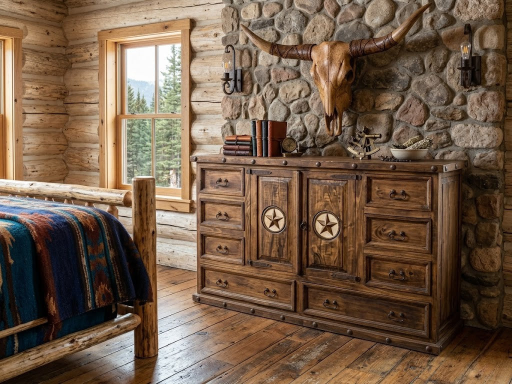 RUSTIC EXTRA-LARGE DRESSER W/ MARBLE STAR