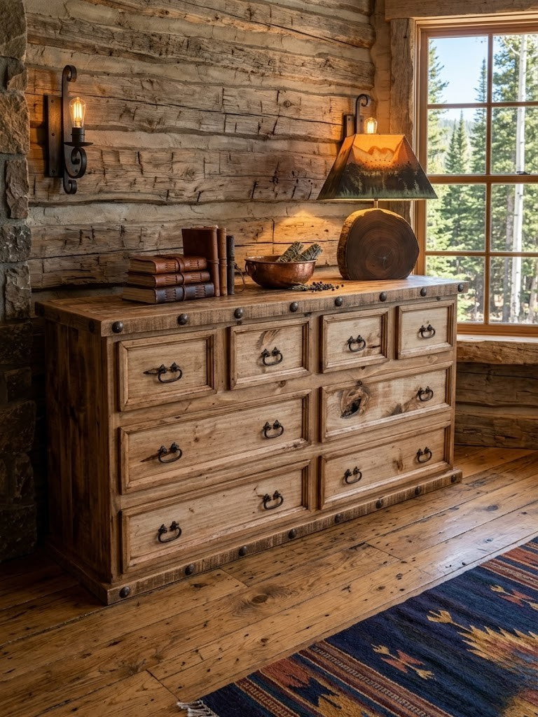 RUSTIC LARGE DRESSER W/ MEDIUM STAIN