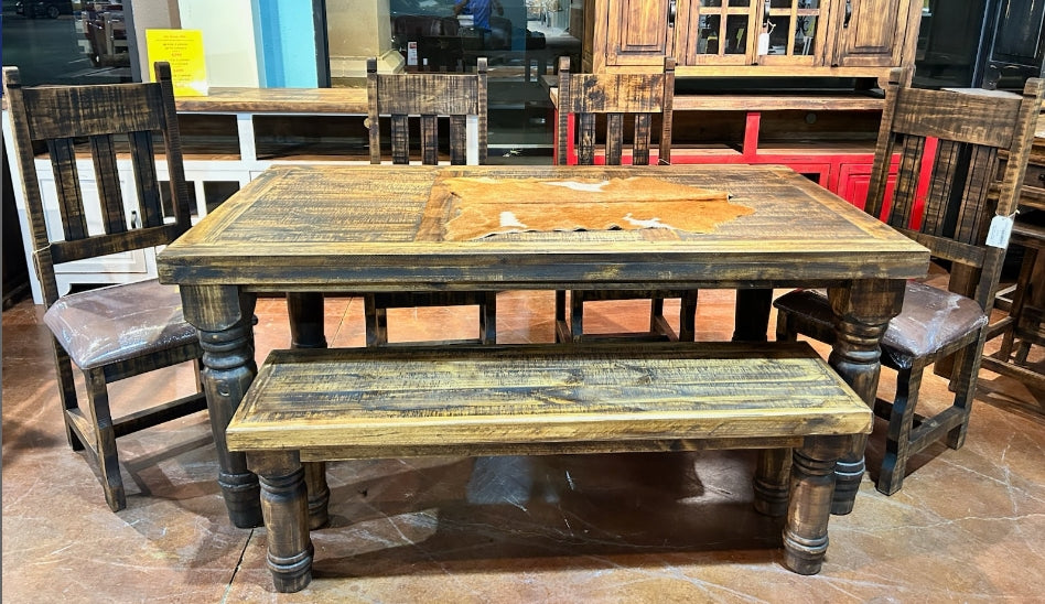 Bench Distressed Kitchen Table And Chairs RUSTIC CANYON 6FT