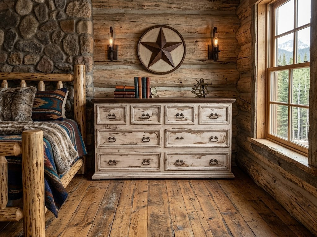 TRADITIONAL LARGE DRESSER W/ OLDIE WHITE STAIN