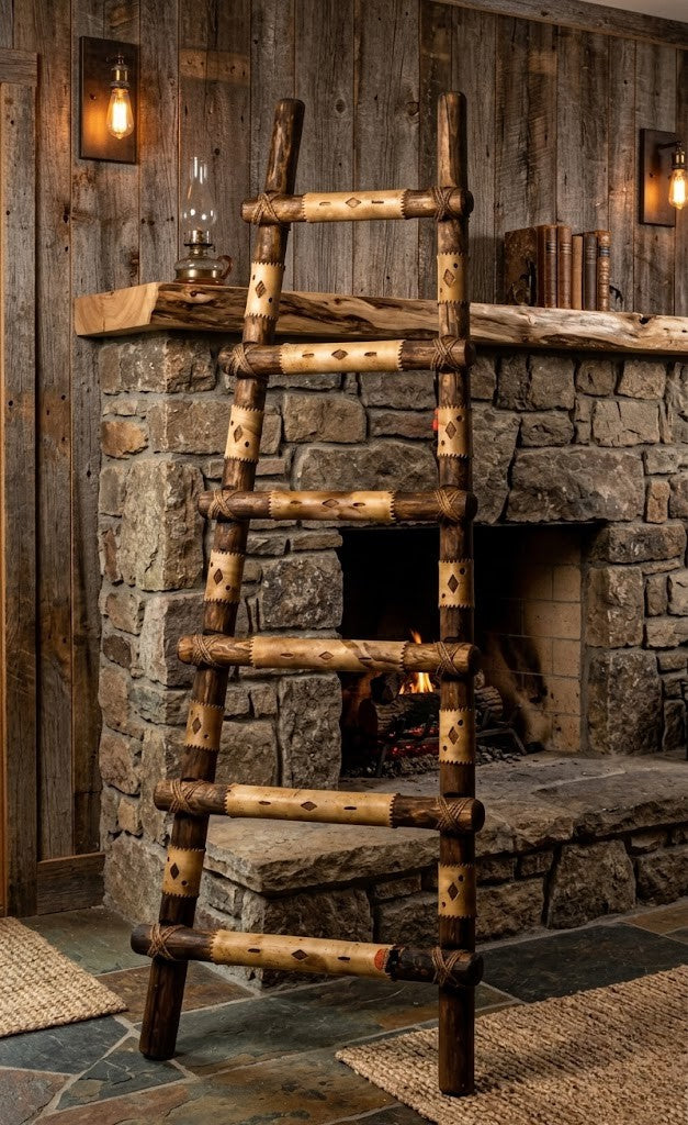 WOODEN LADDER W/ RAWHIDE ACCENT – The Rustic Mile