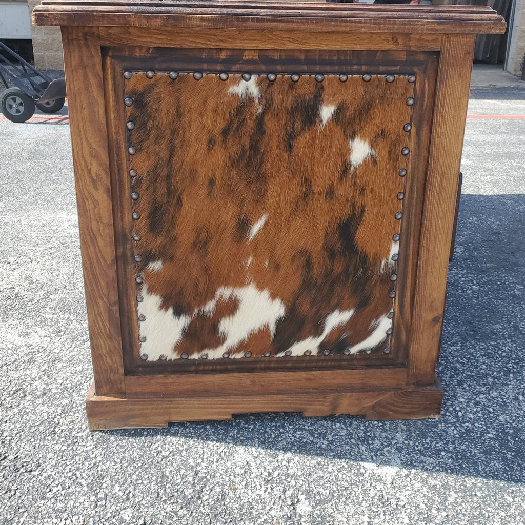 TRADITIONAL COWHIDE EXECUTIVE DESK WITH COWHIDE AND STAR - The Rustic Mile