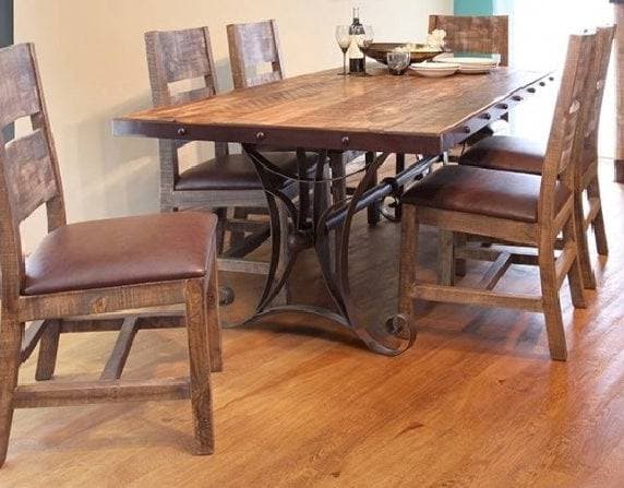 ANTIQUE MULTICOLOR TABLE WITH CHAIRS AND BENCH – The