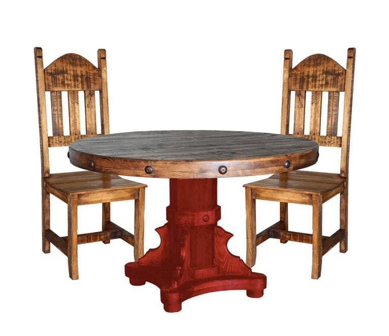 RUSTIC TWO-TONE 50" ROUND TABLE WITH 4 CHAIRS W/ OLDIE RED STAIN - The Rustic Mile