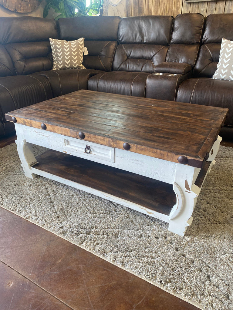 HONDO COFFEE TABLE SET WHITE DISTRESSED - The Rustic Mile