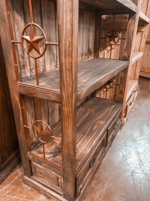 IRON STAR BOOKCASE W/ DARK STAIN - The Rustic Mile