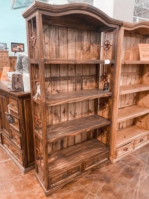 IRON STAR BOOKCASE W/ DARK STAIN - The Rustic Mile