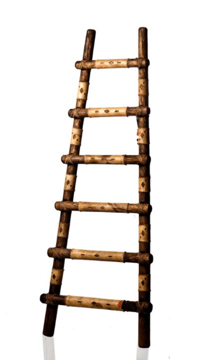 WOODEN LADDER W/ RAWHIDE ACCENT - The Rustic Mile