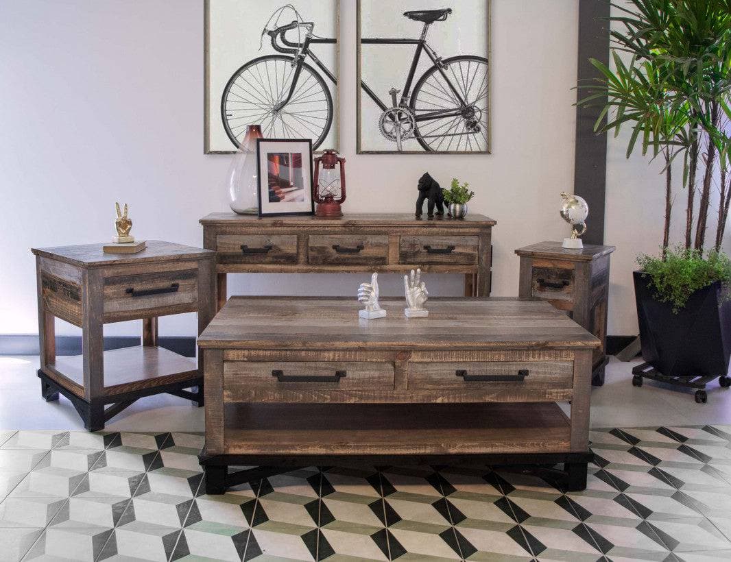 LOFT BROWN COFFEE TABLE AND TWO END TABLES