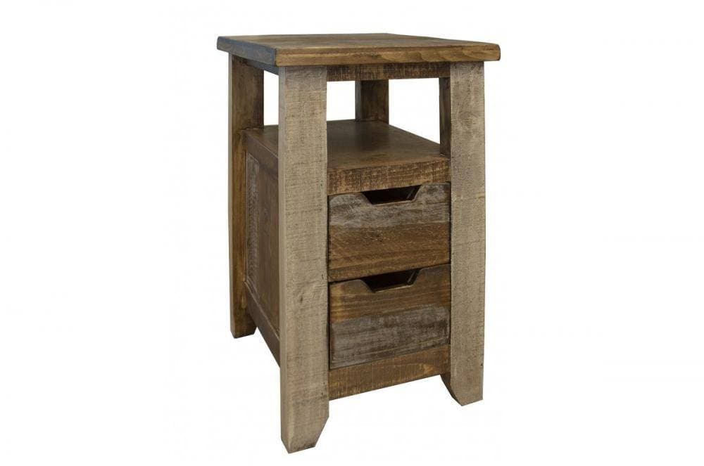 NEW ANTIQUE 2 DRAWER/1 SHELF SIDE TABLE - The Rustic Mile