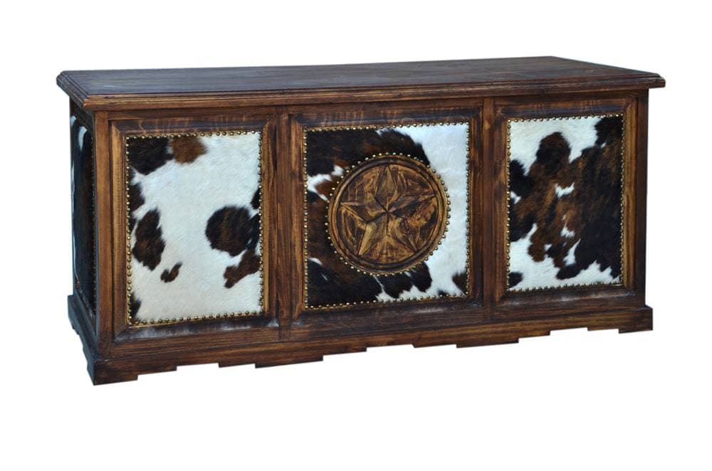 TRADITIONAL COWHIDE EXECUTIVE DESK WITH COWHIDE AND STAR - The Rustic Mile