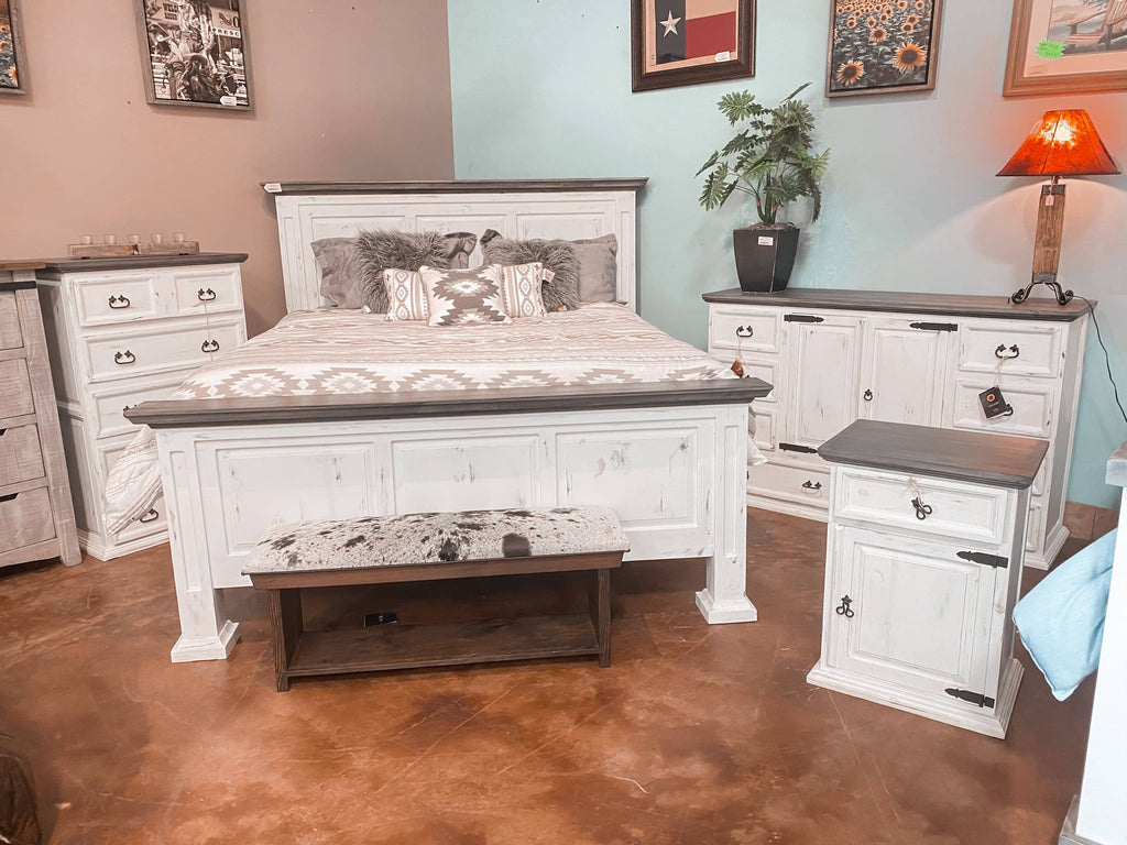 TRADITIONAL SANTA CRUZ BEDROOM SET W/ WHITE SMOKE BEAN STAIN - The Rustic Mile